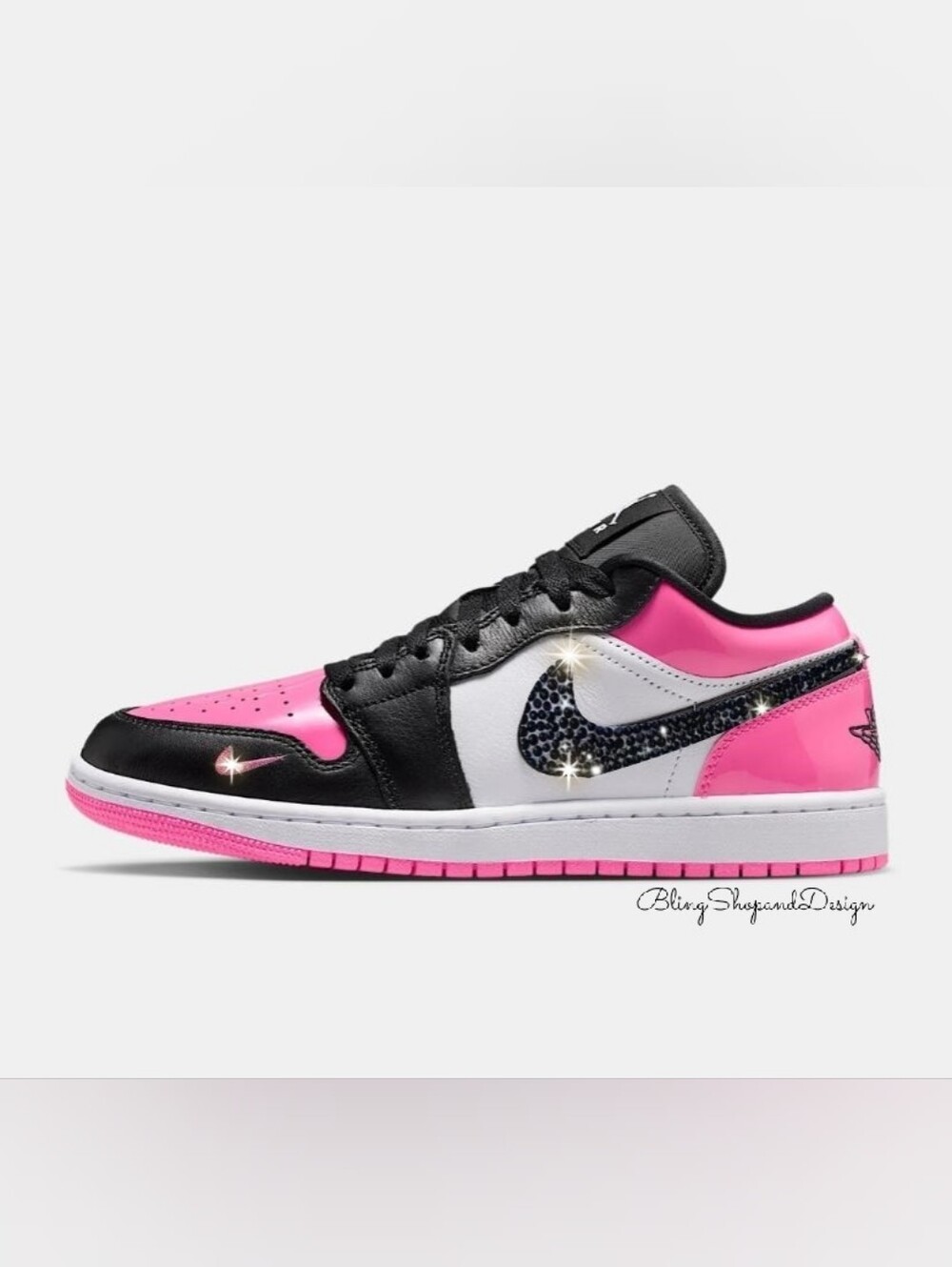 Air Jordan 1 Low Women's Shoes Customized With Swarovski Crystals Pink Black